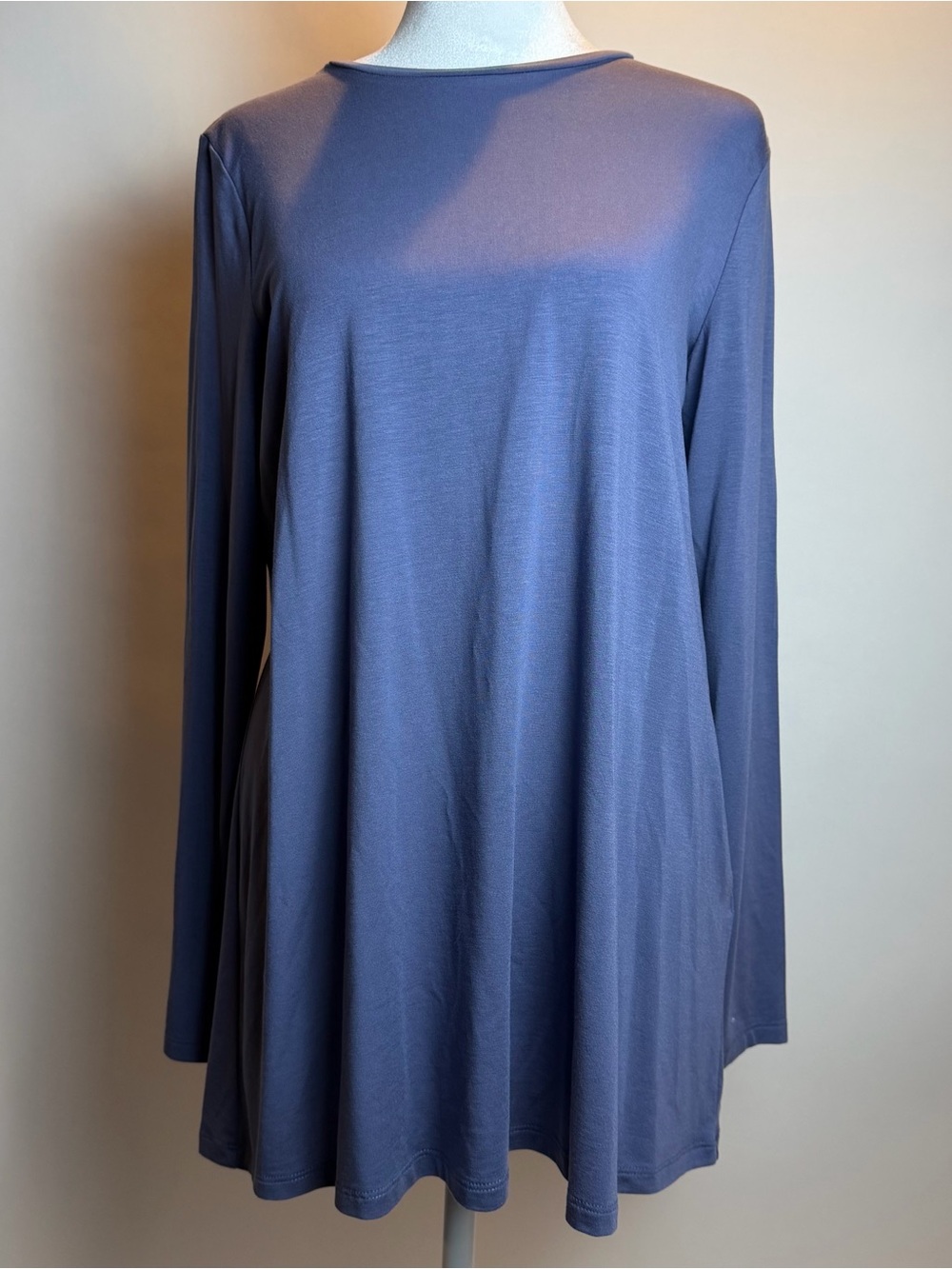 Eileen Fisher Fine Tencel Jersey Bateau Neck Tunic Top in Slate Blue